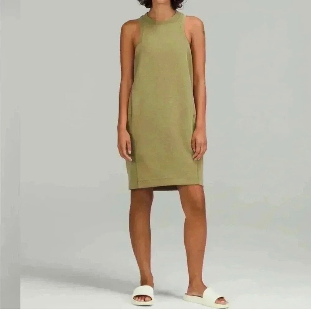 Lululemon Softstreme Back In Action Tank Dress Olive Green Athleisure Minimal 6